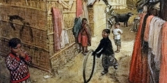 Children play in a slum